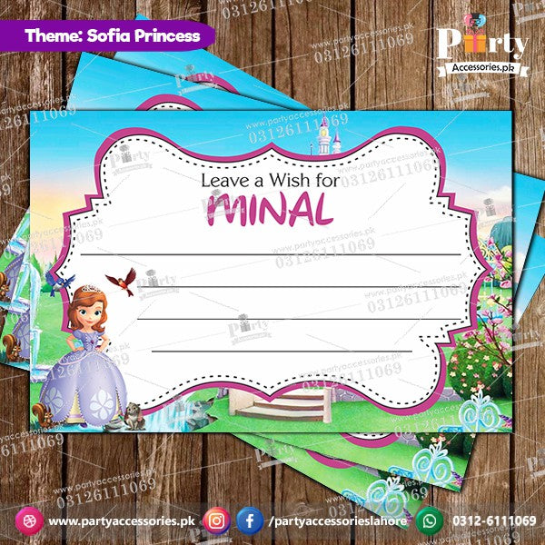 Customized Sofia the first theme Party wish Cards