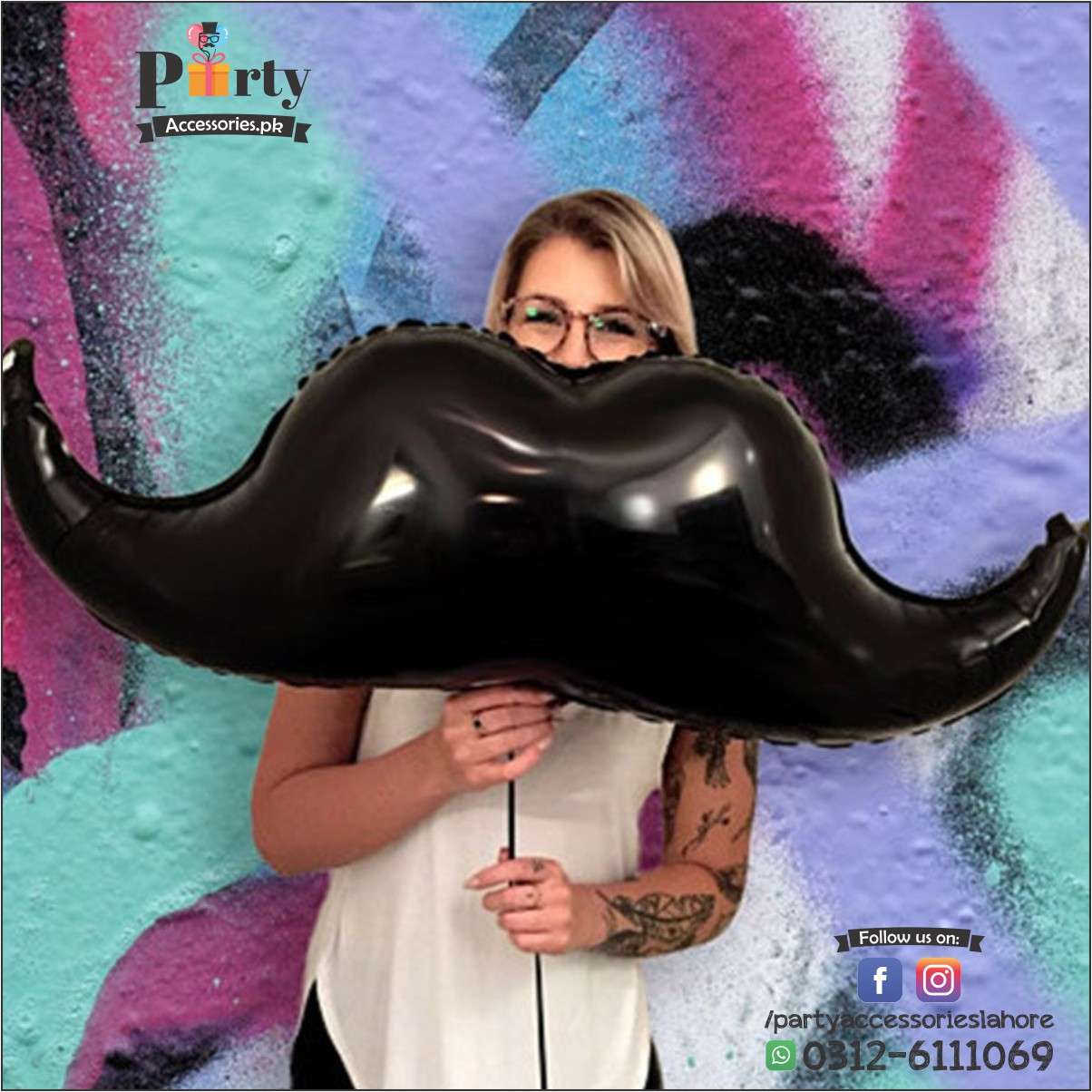 Mustache foil balloon jumbo size