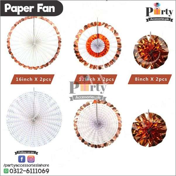 Paper Fan Wall decoration set of 6 pcs copper gold rose gold