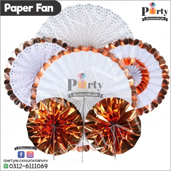 Paper Fan Wall decoration set of 6 pcs copper gold rose gold