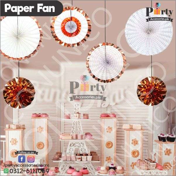Paper Fan Wall decoration set of 6 pcs copper gold rose gold
