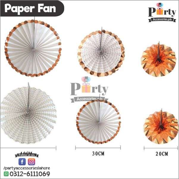 Paper Fan Wall decoration set of 6 pcs copper gold rose gold