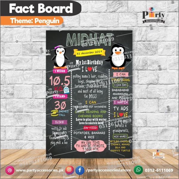 Customized Penguin theme first birthday Fact board / Milestone Board
