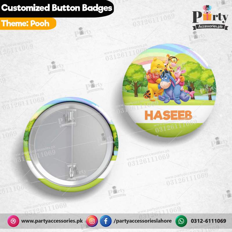 Pooh theme birthday customized button badge