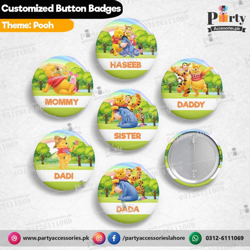 Customized Pooh theme button badges