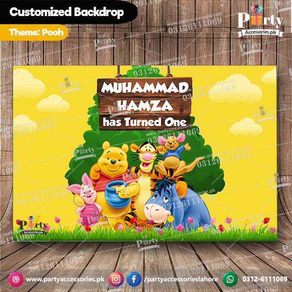 Customized Pooh Theme Birthday Party Backdrop