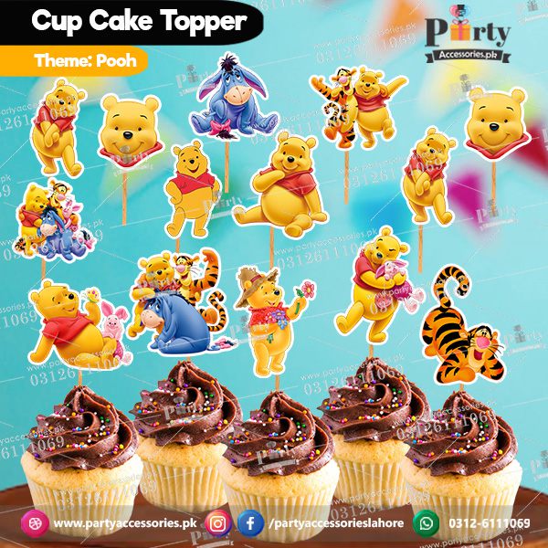 Pooh theme birthday cupcake toppers set cutouts