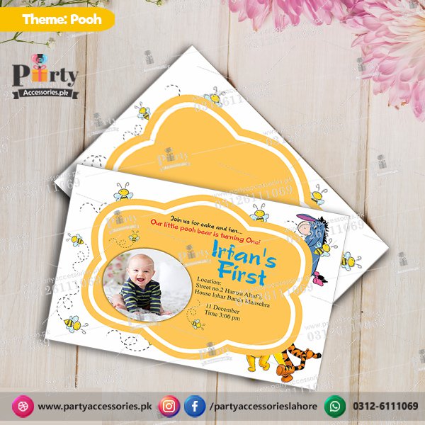 Customized Pooh theme Party Invitation Cards