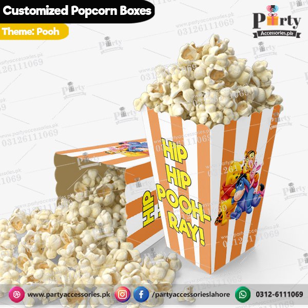 Customized Popcorn boxes for Pooh themed birthday party
