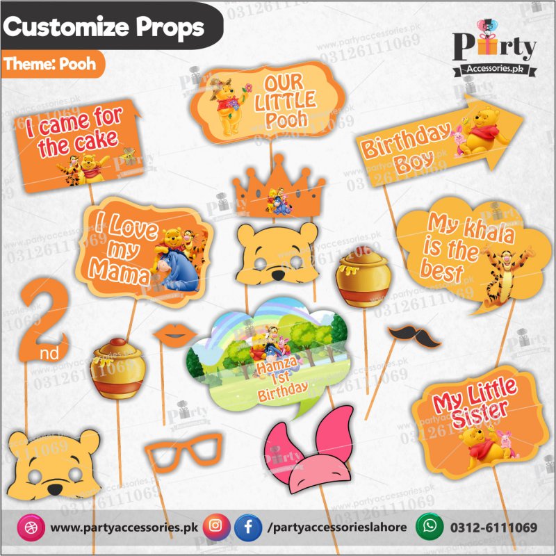 Customized props set for Pooh theme birthday party