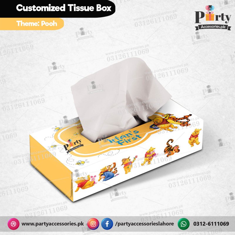 Customized Tissue Box in Pooh theme birthday table Decor