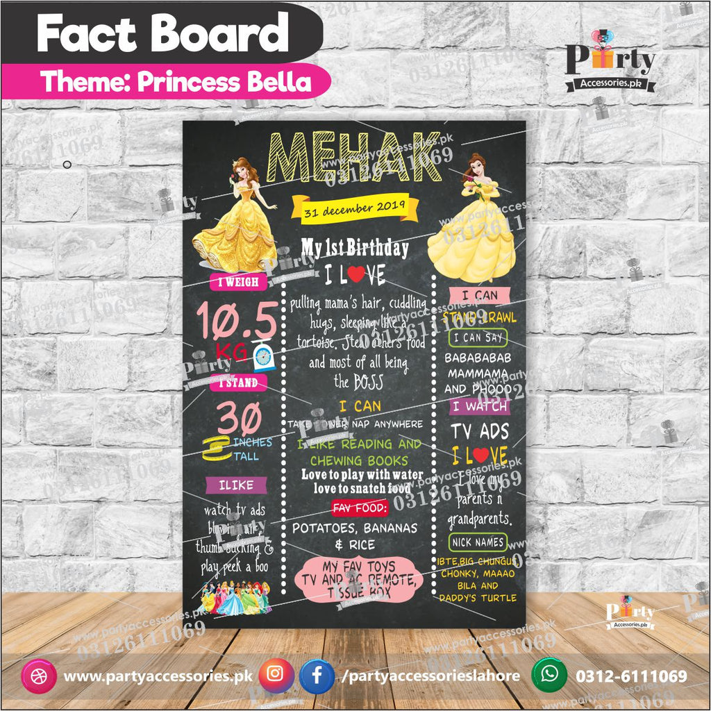 Customized beauty and the beast theme first birthday Fact board / Milestone Board
