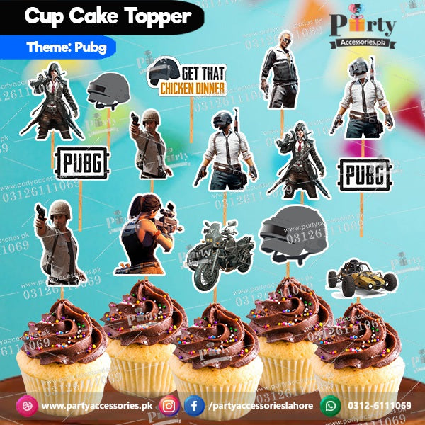 PUBG theme birthday cupcake toppers set cutouts