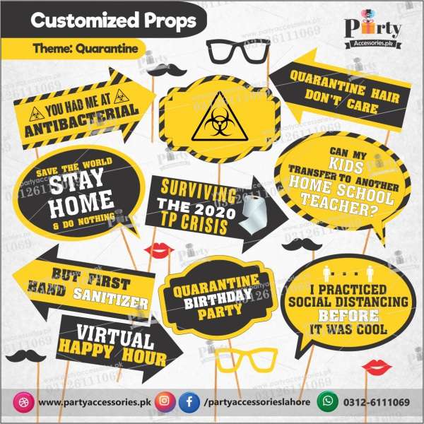 Customized props set for Quarantine theme birthday party