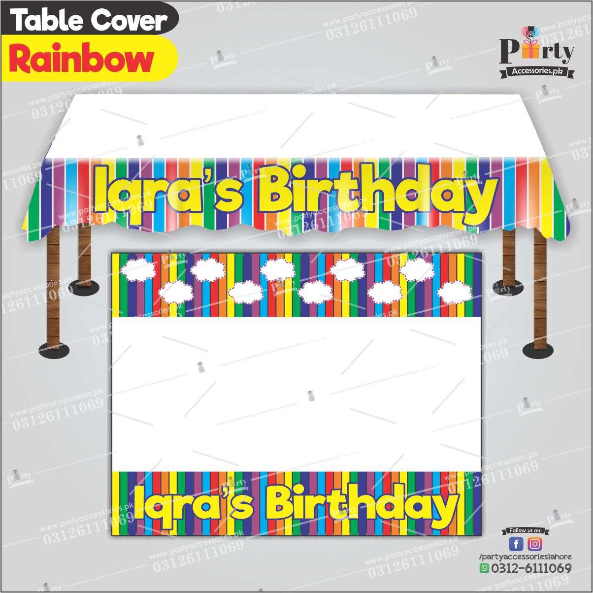 Customized Rainbow Theme Birthday table top sheet
