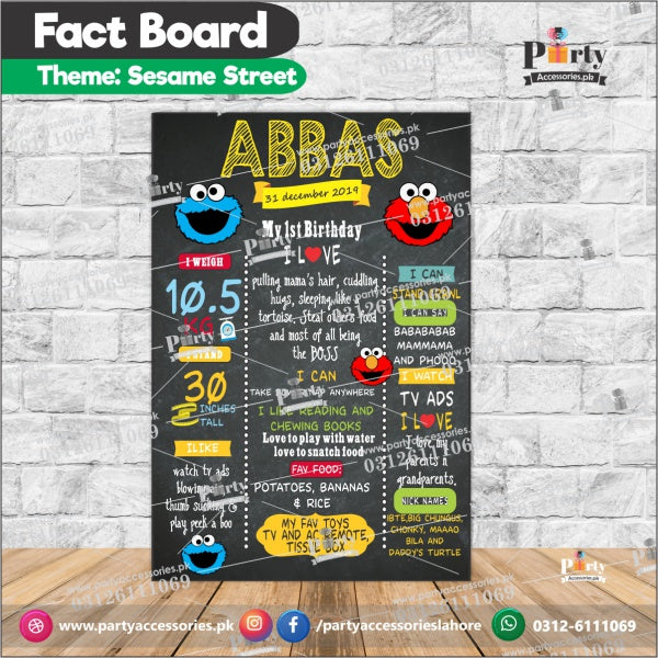 Customized Sesame Street theme first birthday Fact board / Milestone Board