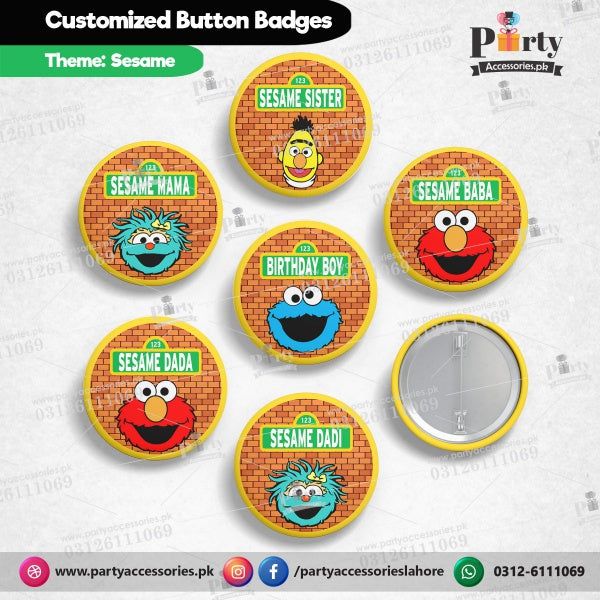 Customized Sesame Street theme button badges for birthday parties
