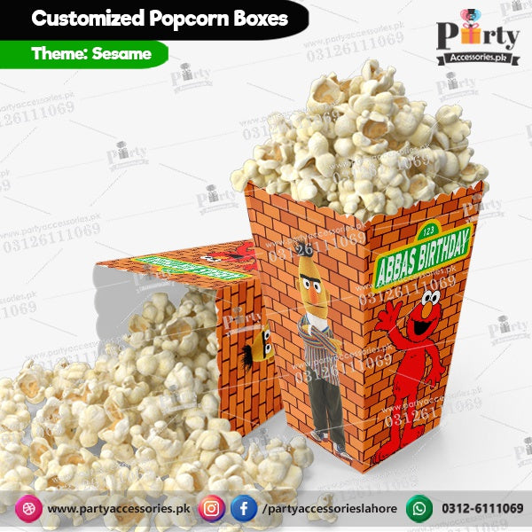 Customized Popcorn boxes for Sesame Street themed birthday party