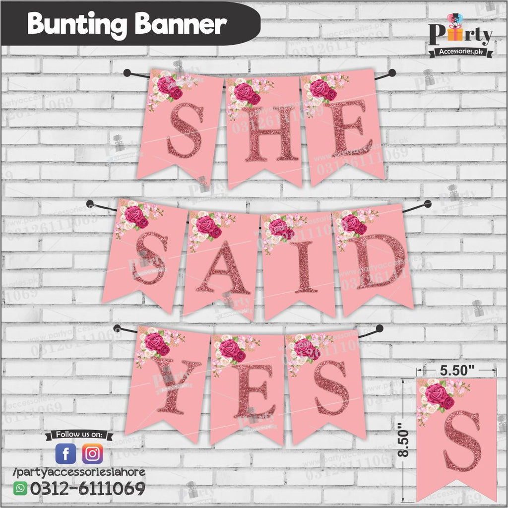 SHE SAID YES Bunting Banner for BRIDAL SHOWER
