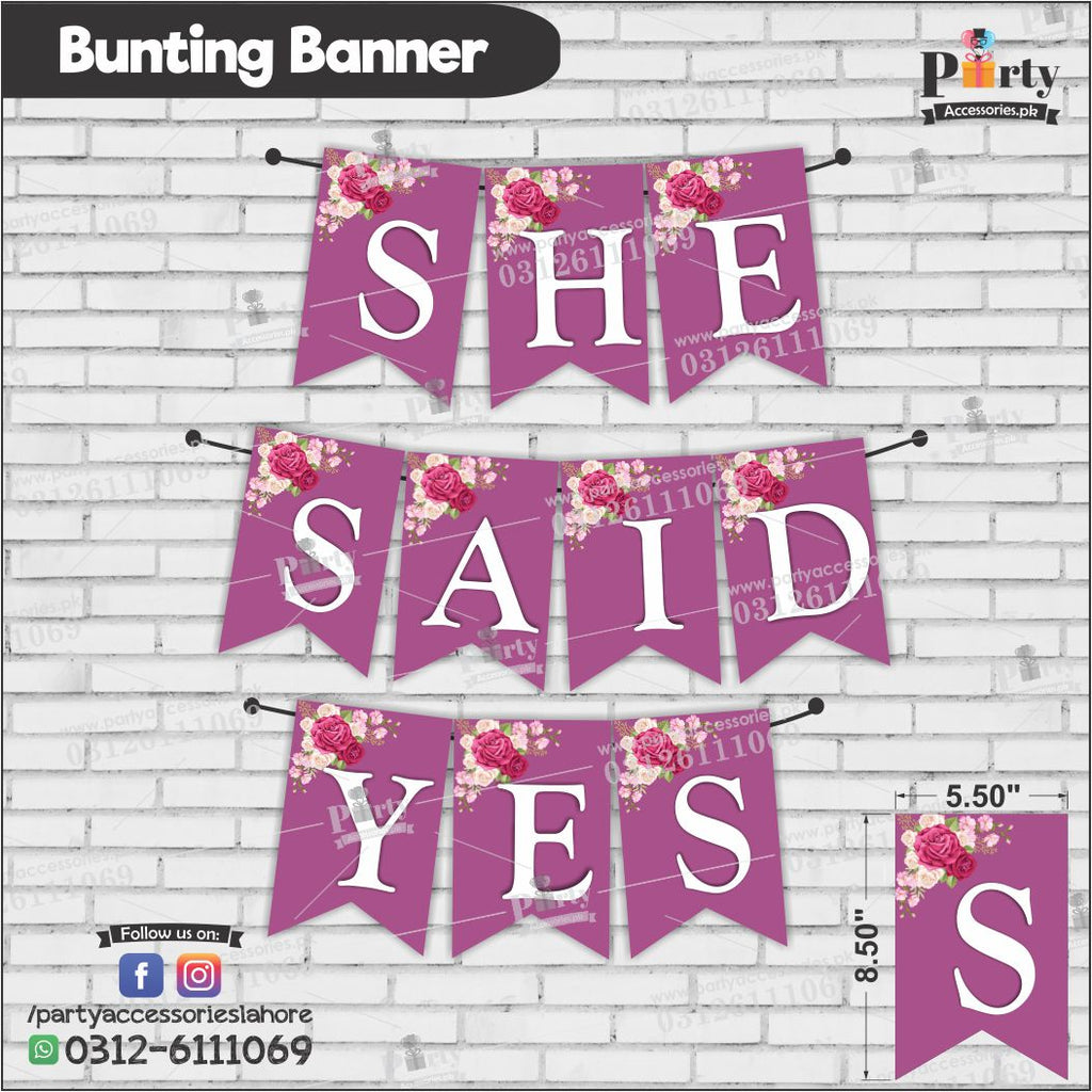 SHE SAID YES Bunting Banner for BRIDAL SHOWER