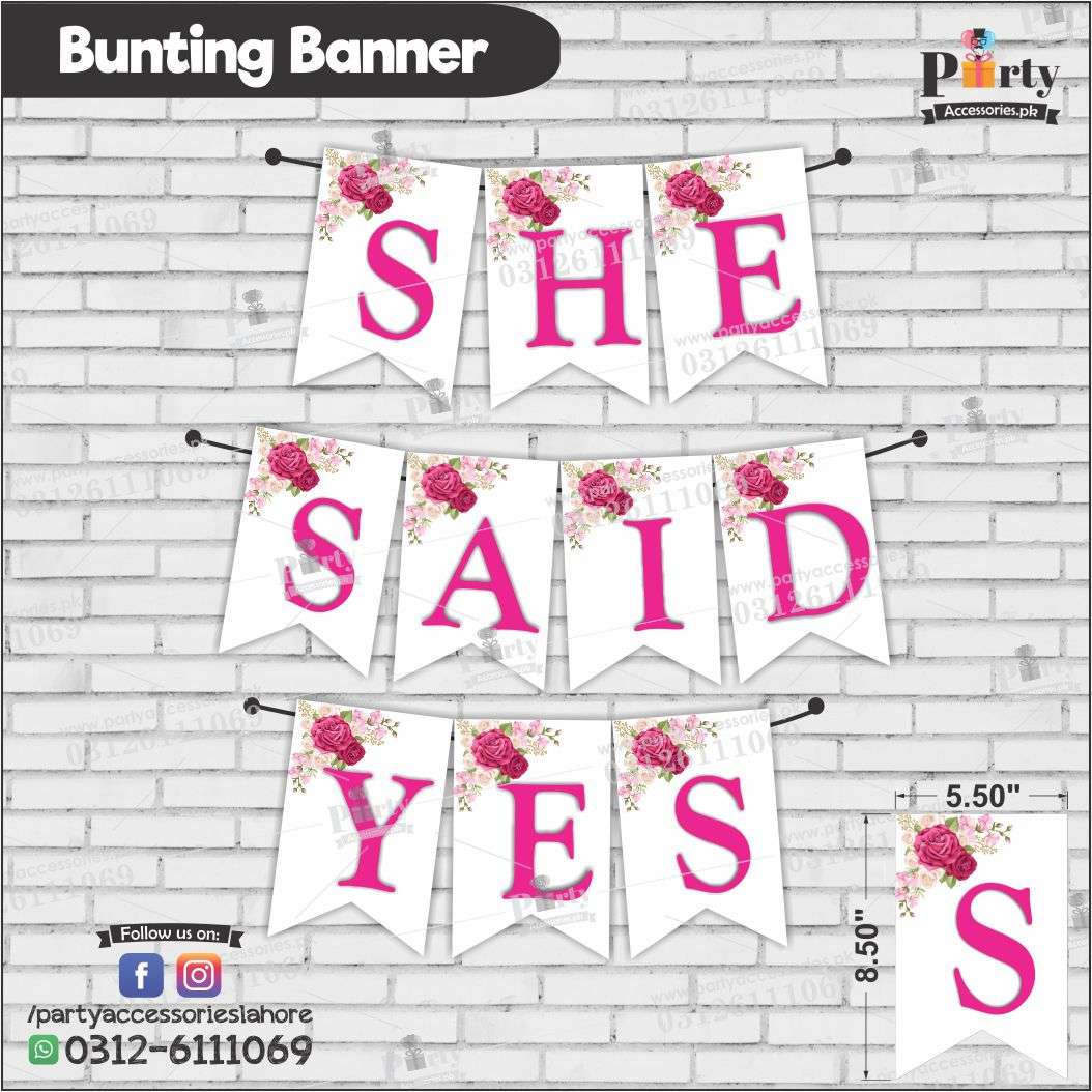 SHE SAID YES Bunting Banner for BRIDAL SHOWER