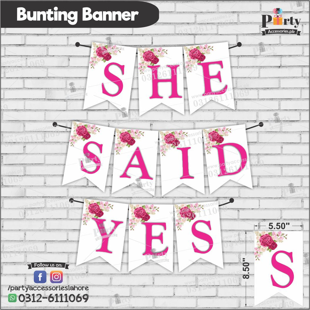 SHE SAID YES Bunting Banner for BRIDAL SHOWER