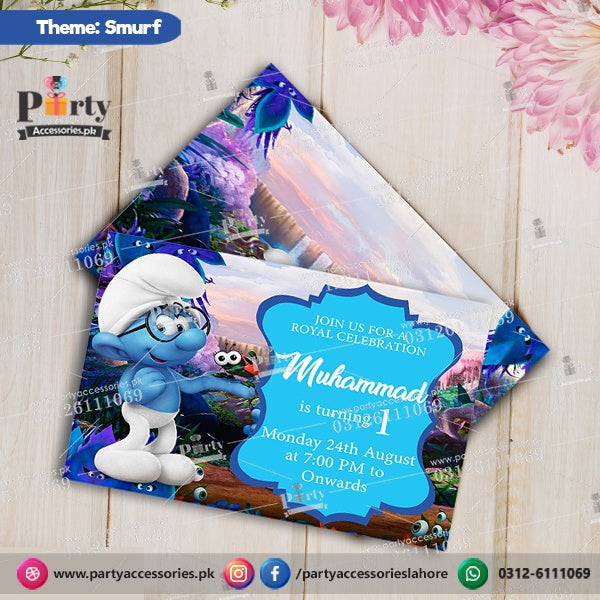 Customized Smurfs theme Party Invitation Cards for birthday parties