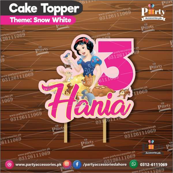 Customized card cake topper for birthday in Snow White theme