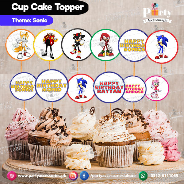 Sonic theme customized birthday cupcake toppers set