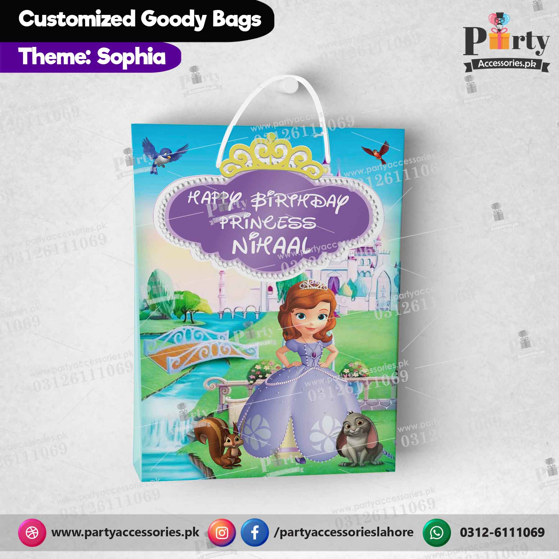 Princess Sofia theme Customized Goody Bags / favor bags