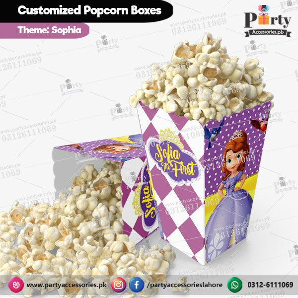 Customized Popcorn boxes for Princess Sofia themed birthday party