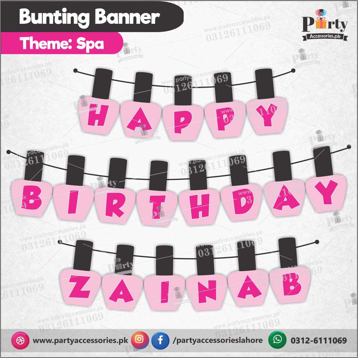 Customized Spa theme Birthday bunting Banner cutouts