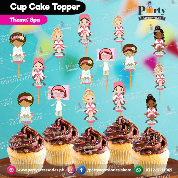 Spa theme birthday cupcake toppers set cutouts
