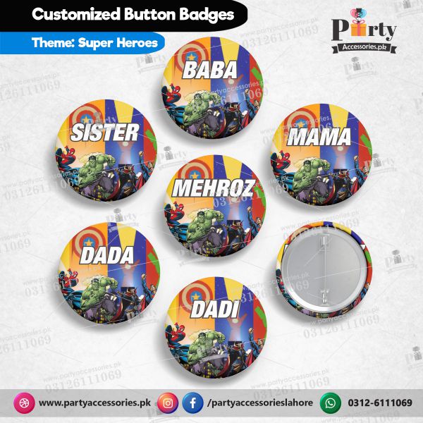 Superheros customized button badges