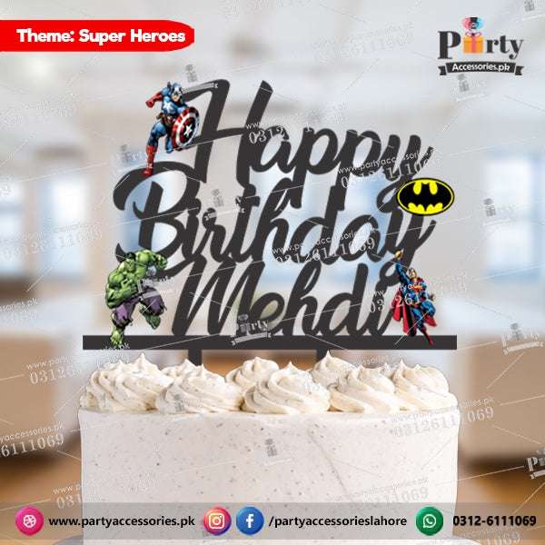 Super hero Avengers theme wooden cake topper