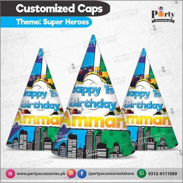 Customized caps in Superheros theme birthday party