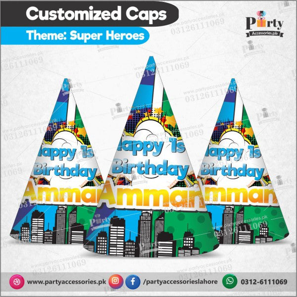 Customized caps in Superheros theme birthday party