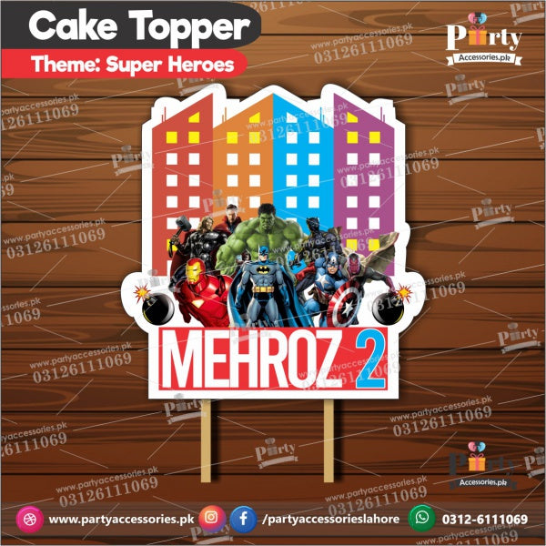 Superheroes Avengers theme cake topper customized on card