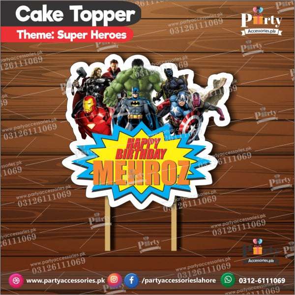 Superheroes Avengers theme birthday cake topper customized on card