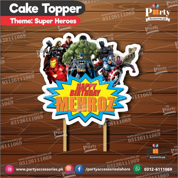 Superheroes Avengers theme birthday cake topper customized on card