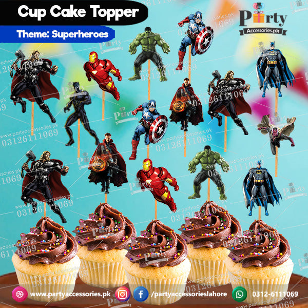 customized super heroes theme cupcake toppers set '