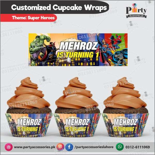 Customized Superheros theme Cupcake wraps