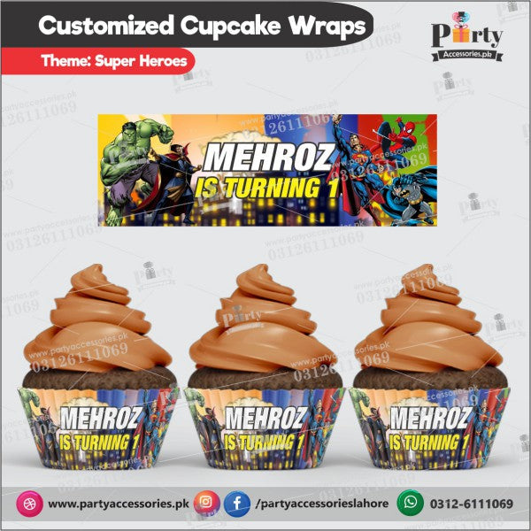 Customized Superheros theme Cupcake wraps