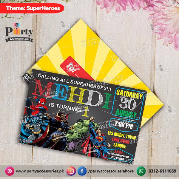 Customized Superheros theme Party Invitation Cards for birthday parties