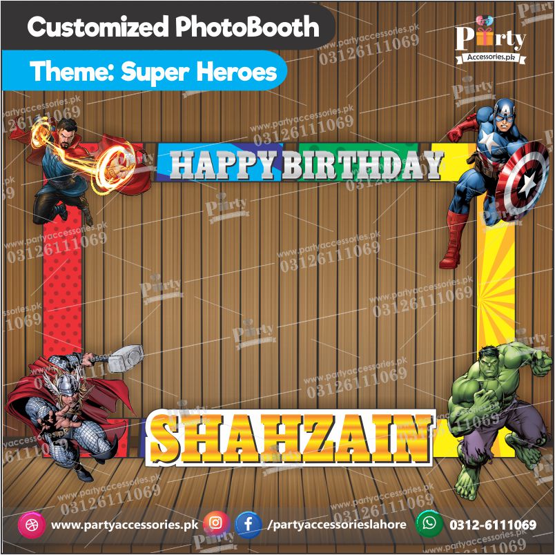 Customized Photo Booth / Selfie frame for Superheros theme birthday party