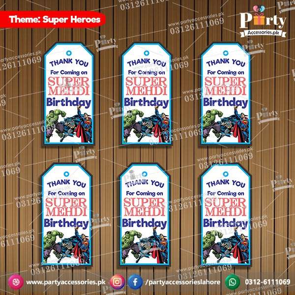 Customized Gift tags / Thank you tags in Superheros theme for Birthday Parties