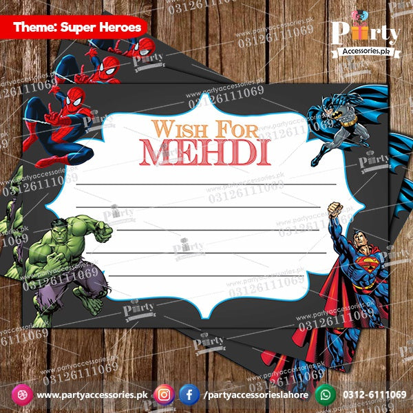 Customized Super hero avengers theme Party wish Cards