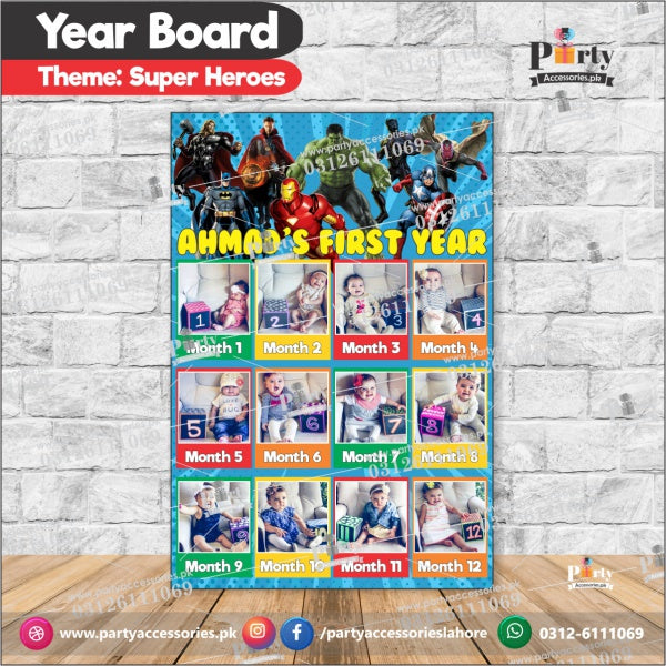 Customized Month wise year Picture board in Superheros theme (year board)