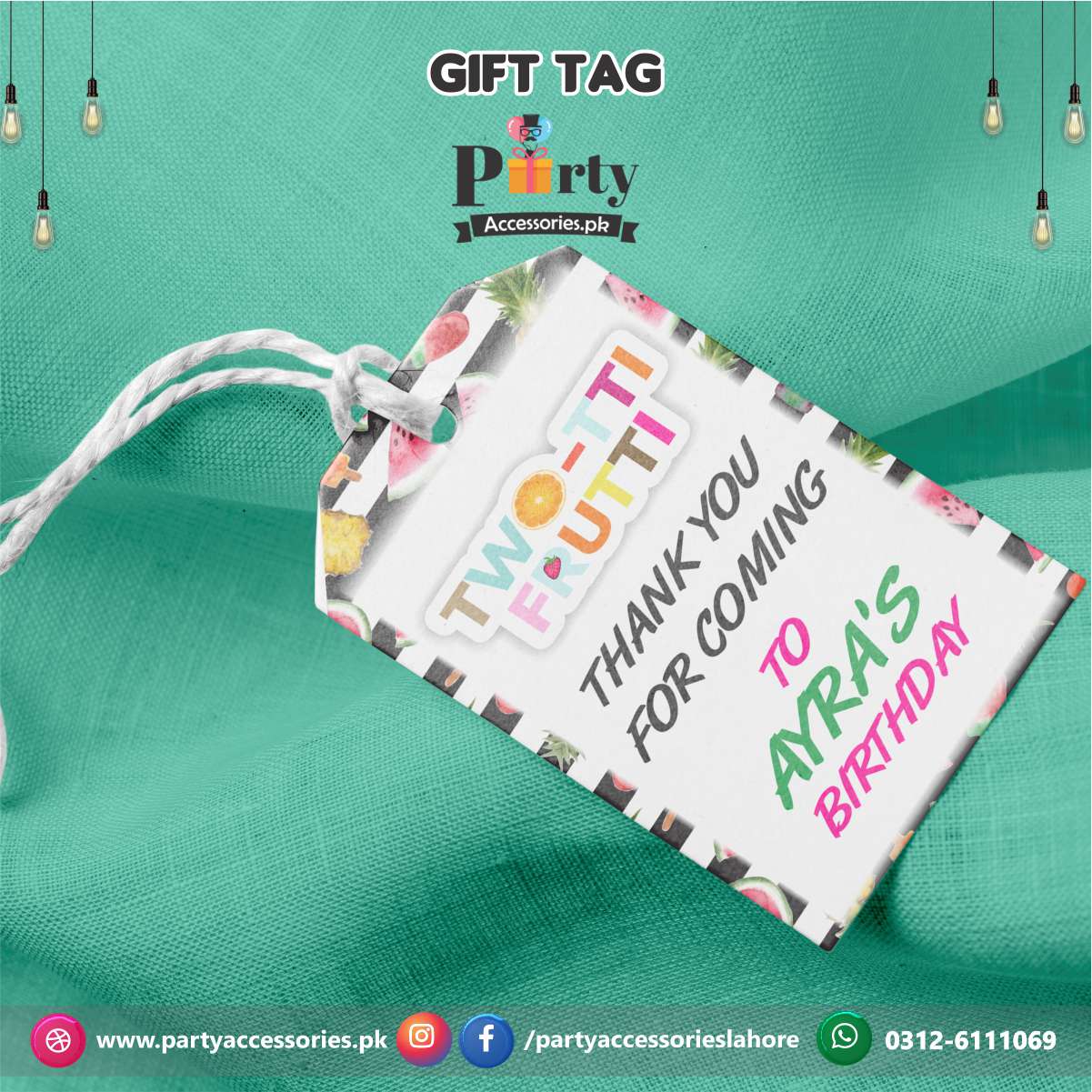 Customized Gift / Thank you tags in Tutti Fruiti theme Birthday Party