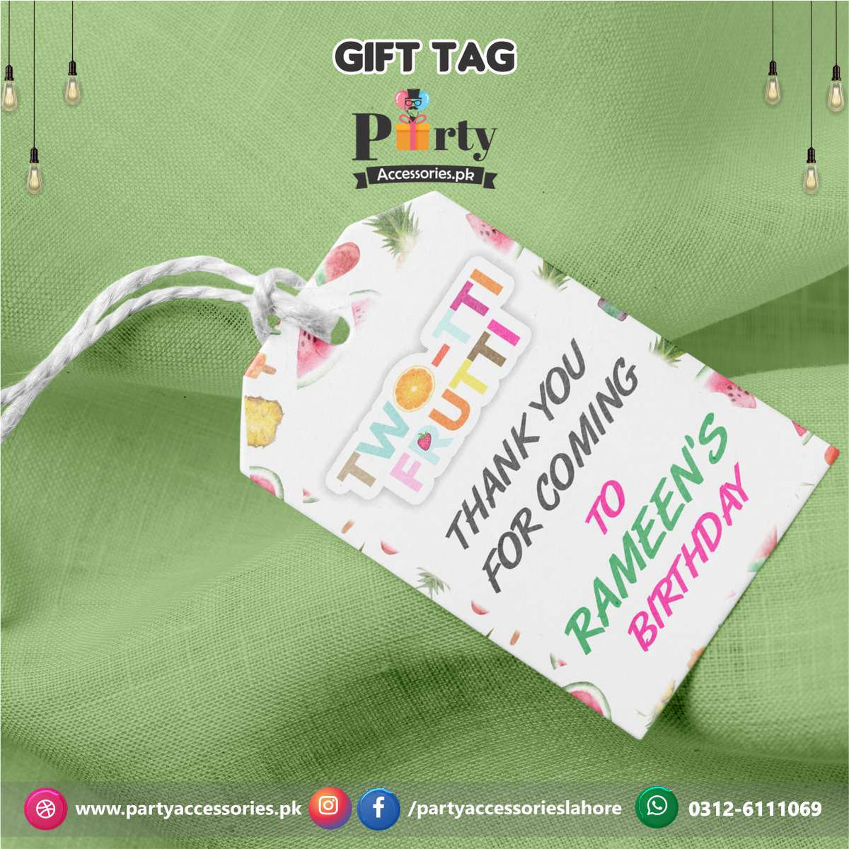 Tutti Fruiti theme Birthday Party Gift / Thank you tags
